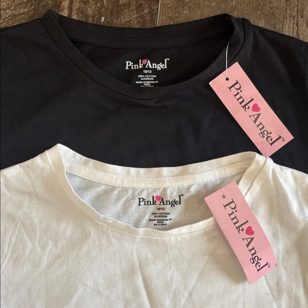 2 Short Sleeve Tees Black & White size 10/12 NWT +  2 pairs of shorts 10/12